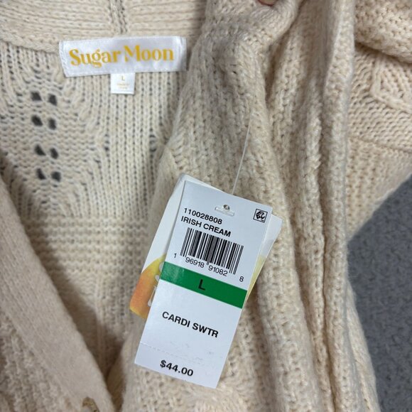 Sugar Moon Juniors' Irish Cream Cable Knit Bling Button Cardigan Sweater Lg NWTs - Picture 7 of 8